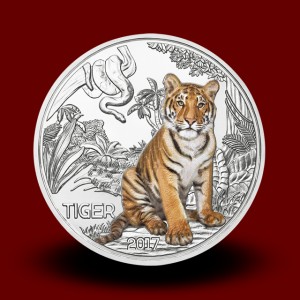 16 g (Cu/Ni), Tiger - 3 EUR zbirateljski kovanec (2017), serija Barvite živali