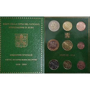 Vatican, Euro collection with 5€ bimetallic coin 2018