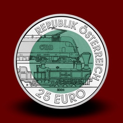 16,5 g (Ag/Nb) - 150 let Semmerinške železnice / 150 Jahre Semmeringbahn (2004), bimetalni kovanec** - RAZPRODANO